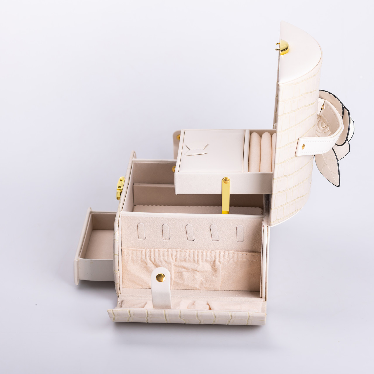 Скринька для прикрас з еко шкіри 3 яруси із замком органайзер для ювелірних виробів