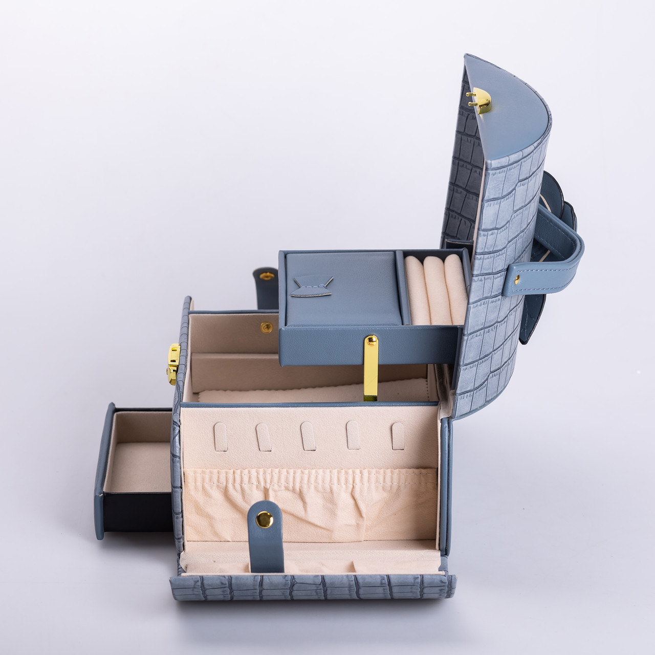 Скринька для прикрас з еко шкіри 3 яруси із замком органайзер для ювелірних виробів