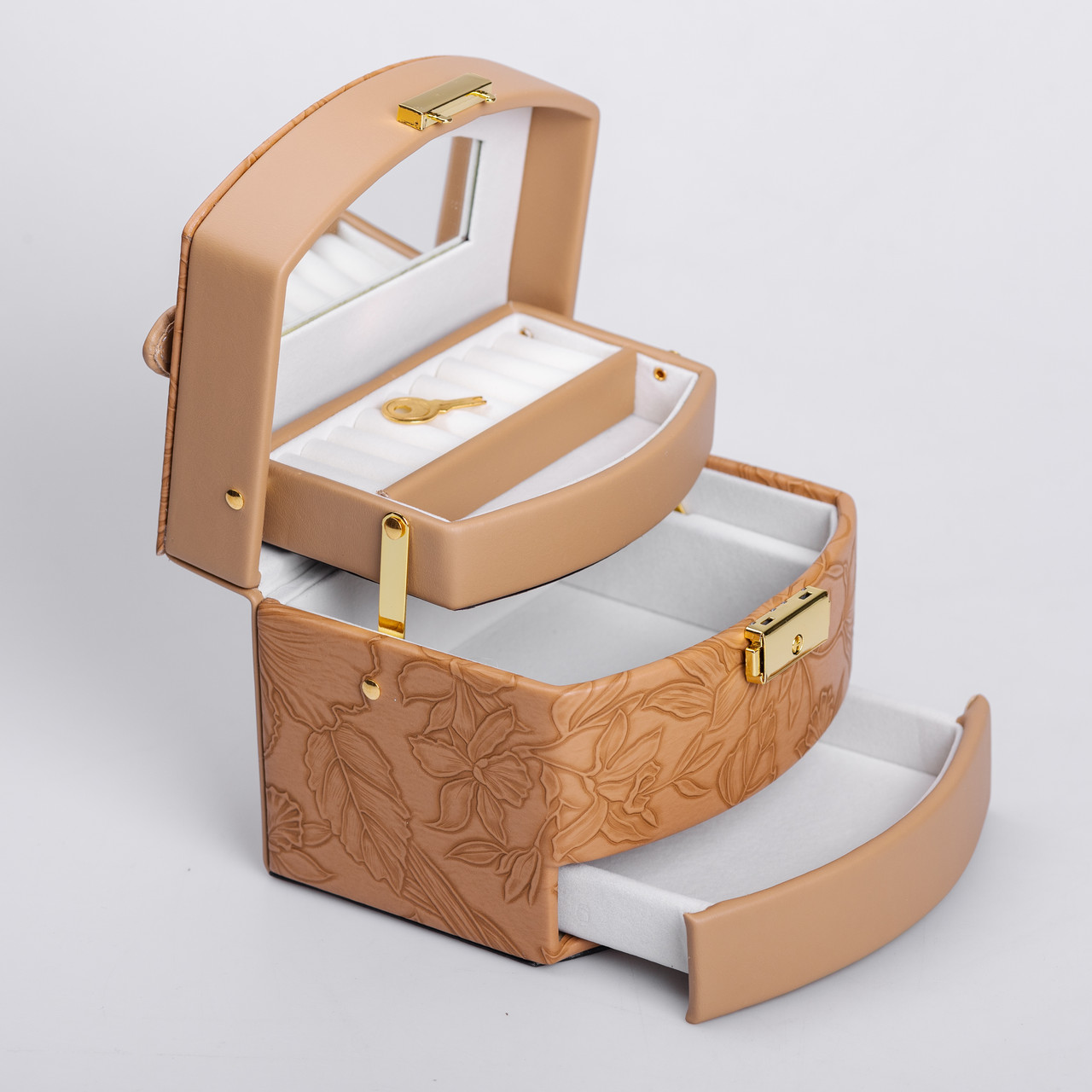 Скринька для прикрас з еко шкіри 3 яруси із замком органайзер для ювелірних виробів