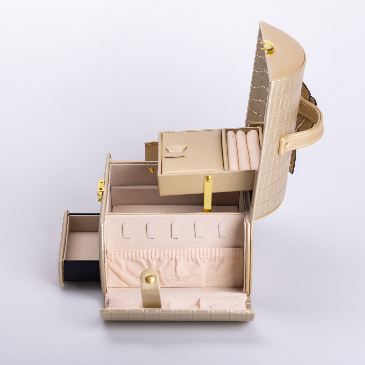 Скринька для прикрас з еко шкіри 3 яруси із замком органайзер для ювелірних виробів