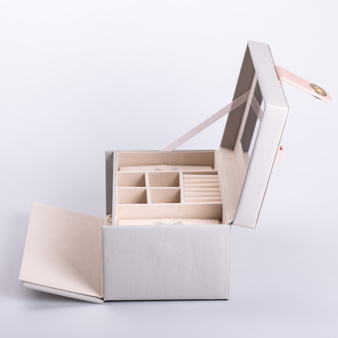 Скринька для прикрас з еко шкіри 3 яруси з дзеркалом органайзер для ювелірних виробів