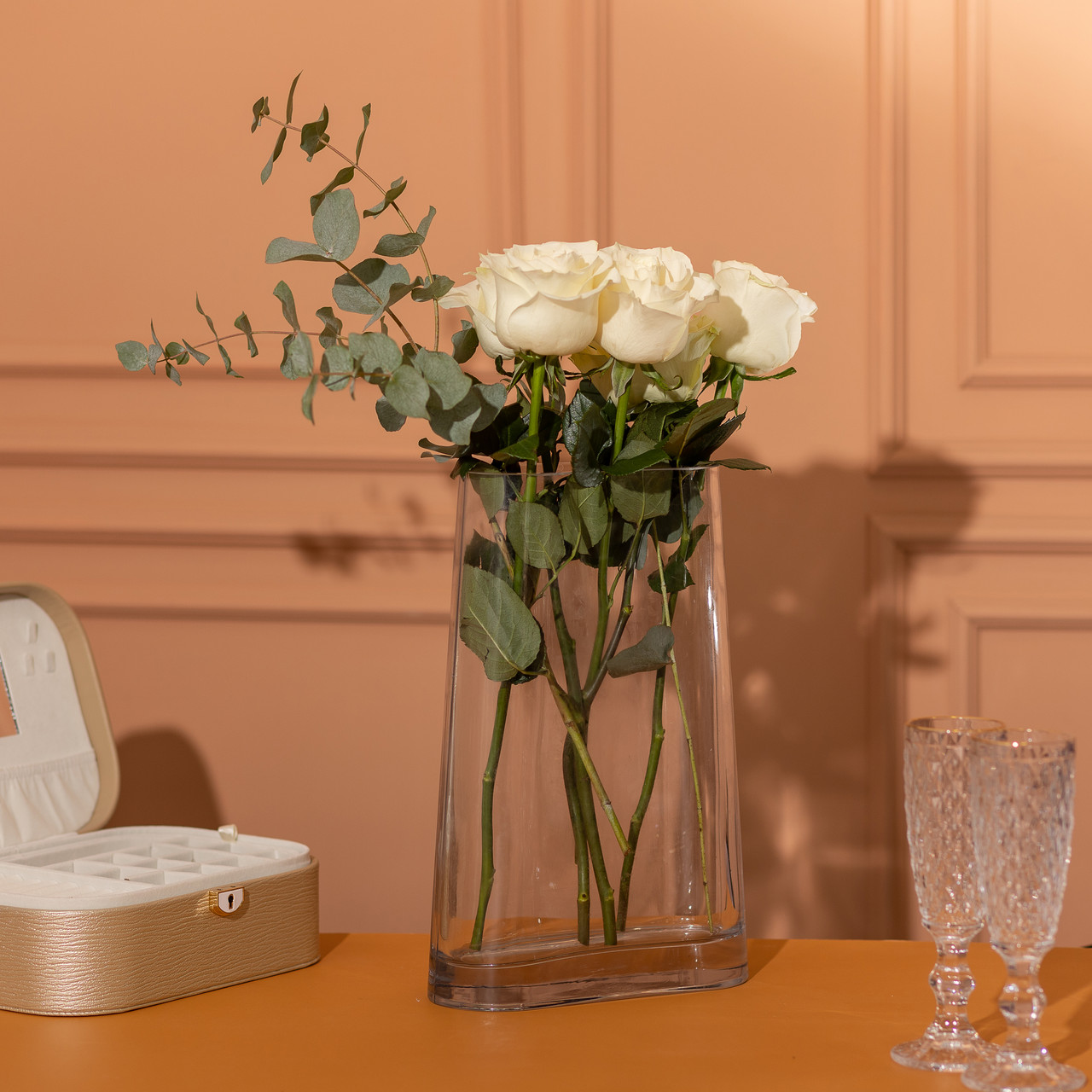 Ваза для квітів скляна 17.5х7х32.5 см прозора декоративна ваза 3.2 л