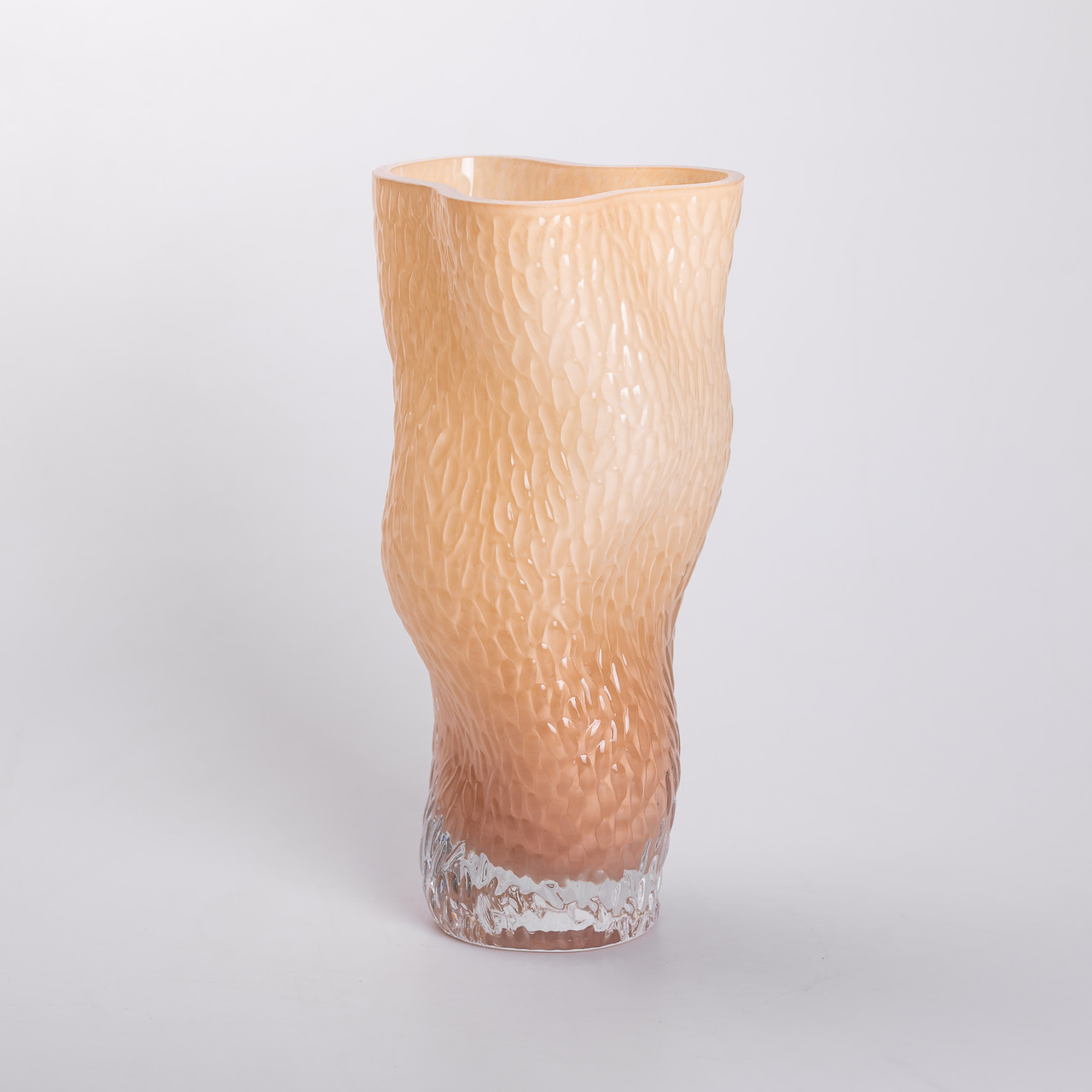 Ваза для квітів скляна з тисненням 14.5х11х30 см ваза декоративна для інтер'єру 1.6 л Бежева