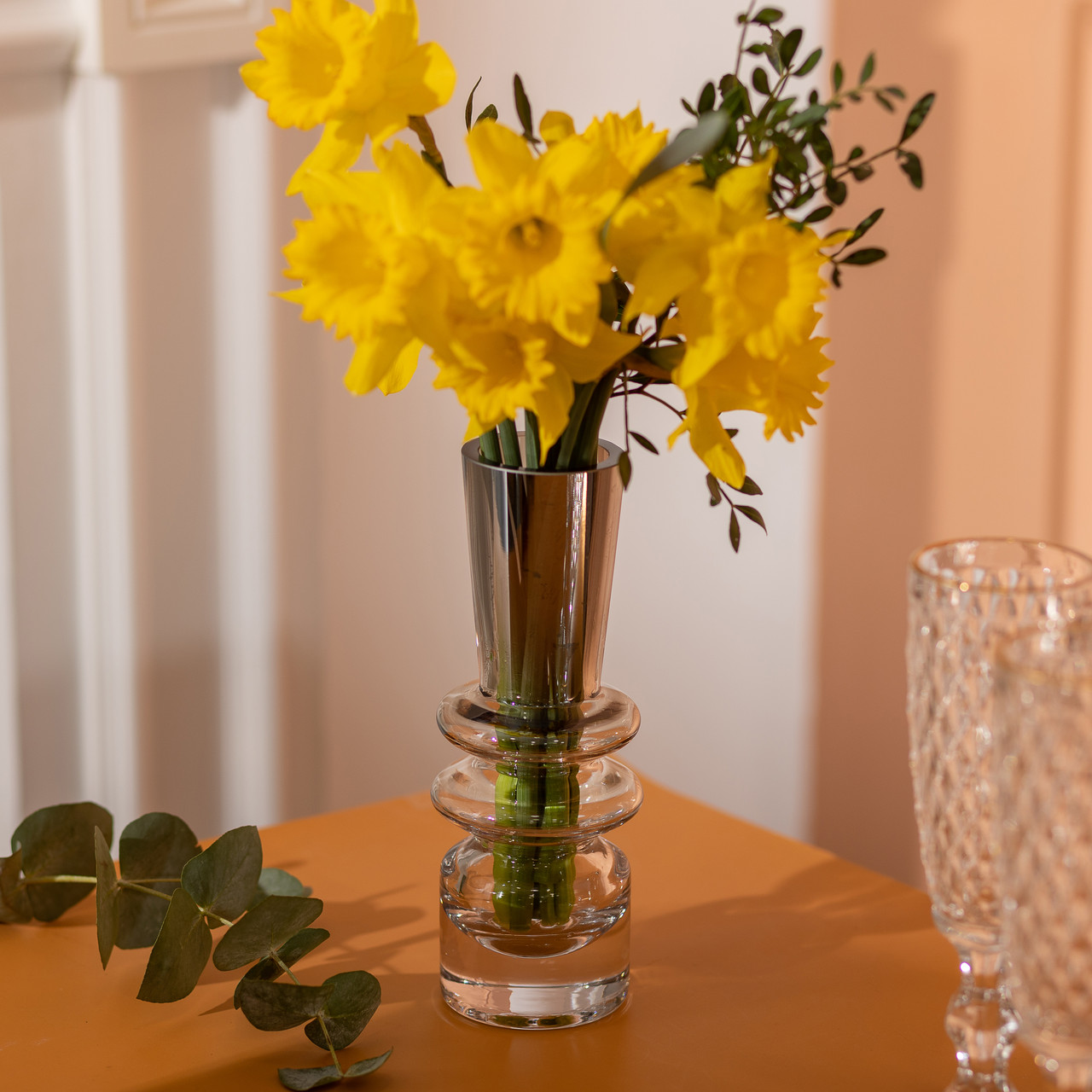 Ваза скляна декоративна 19.5 см у скандинавському стилі для квітів та інтер&apos;єру 280 мл прозора