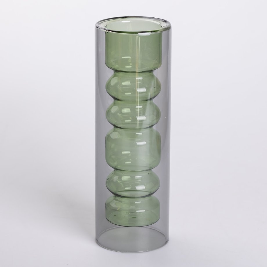 Ваза декоративна HP-10-25Ваза скляна для квітів декоративна 19.5 см декоративна ваза з подвійною стінкою 500 мл прозора