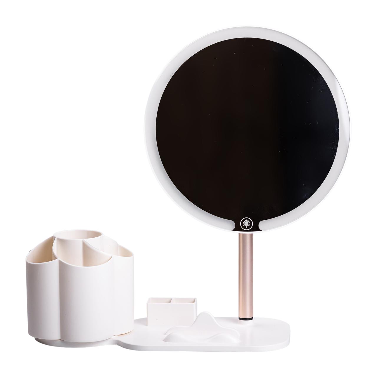 Дзеркало для макіяжу з підсвічуванням кругле настільне Ø21 см з підставкою Біле