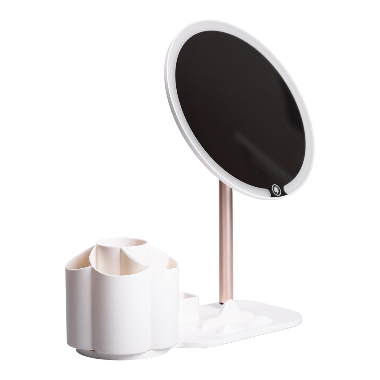 Дзеркало для макіяжу з підсвічуванням кругле настільне Ø21 см з підставкою Біле