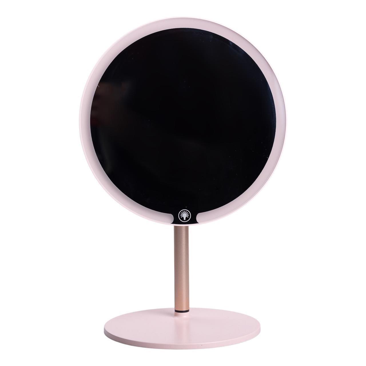 Дзеркало косметичне з підсвічуванням кругле настільне Ø21 см для макіяжу Рожеве
