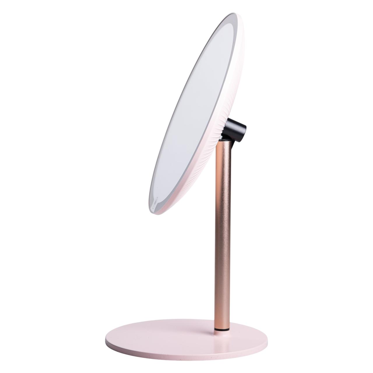 Дзеркало косметичне з підсвічуванням кругле настільне Ø21 см для макіяжу Рожеве