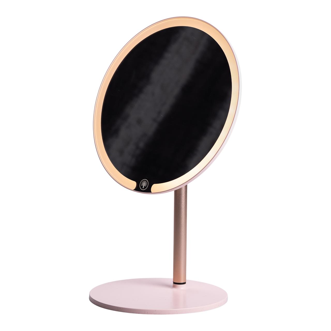 Дзеркало косметичне з підсвічуванням кругле настільне Ø21 см для макіяжу Рожеве
