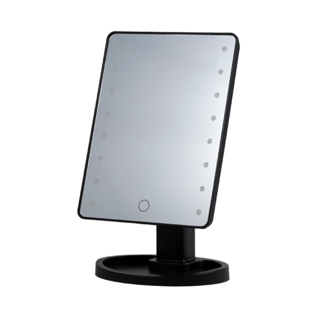 Дзеркало настільне косметичне для макіяжу 21х16 см дзеркало прямокутне на підставці 16 LED Чорне