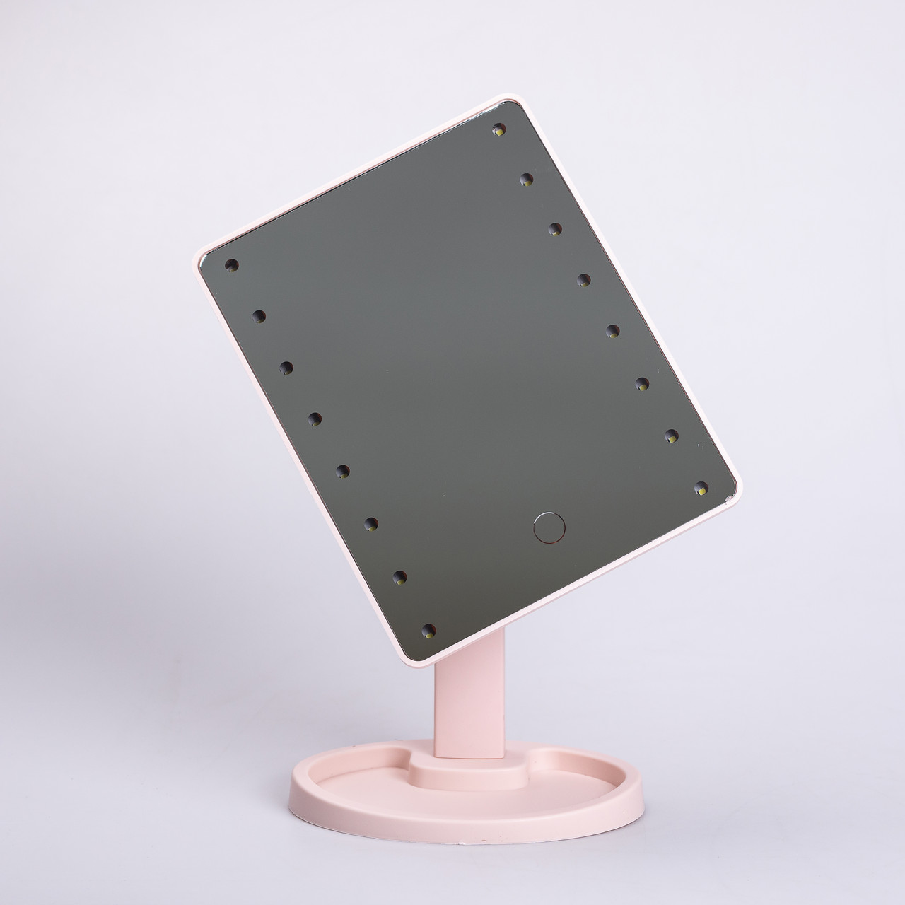 Дзеркало настільне косметичне для макіяжу 21х16 см дзеркало прямокутне на підставці 16 LED Рожеве