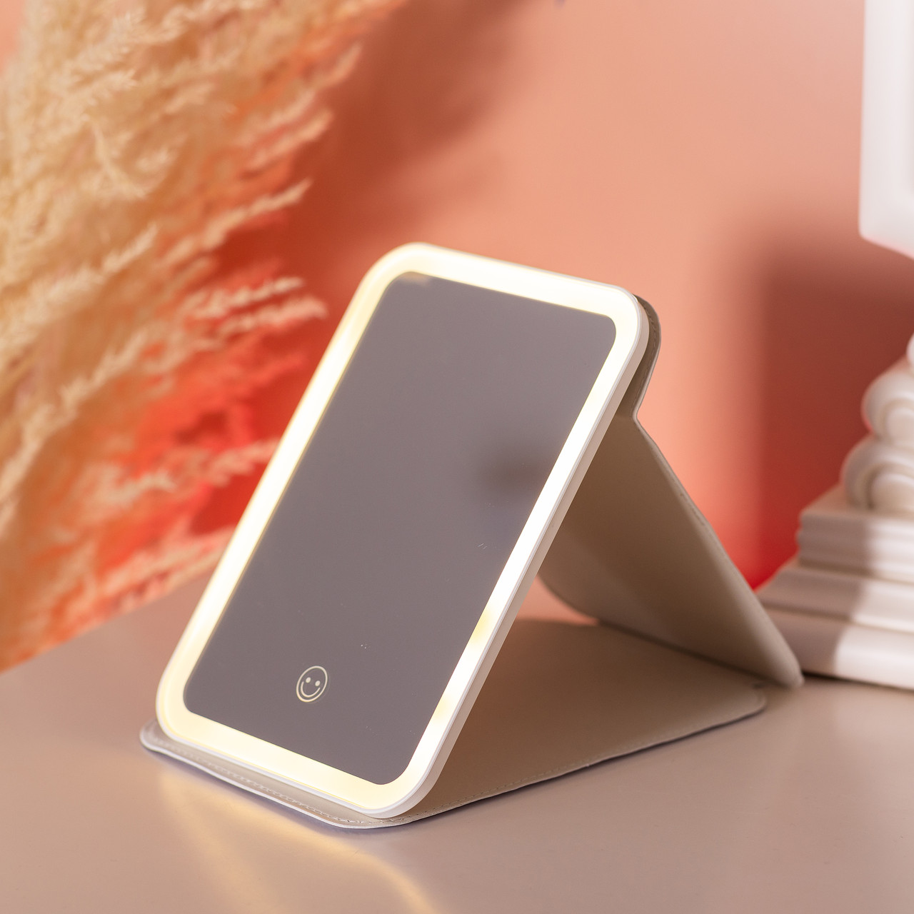 Дзеркало з лед підсвічуванням настільне складне 19.5х13.5 см косметичне для макіяжу Зелене