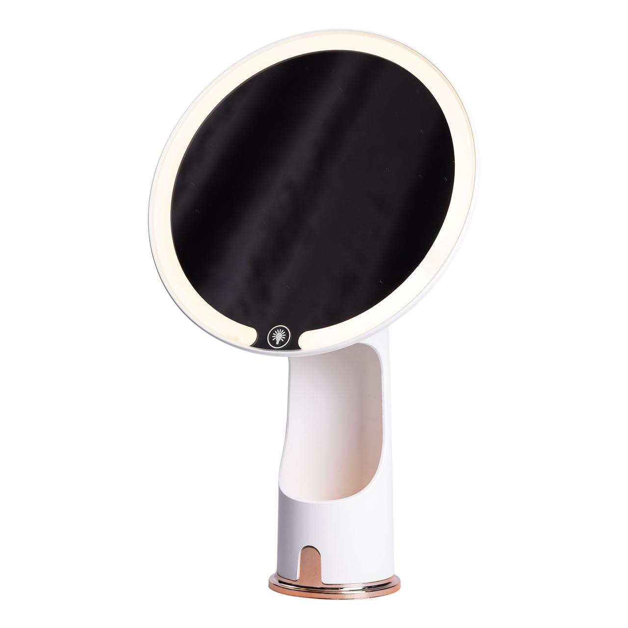 Дзеркало з підсвічуванням настільне косметичне кругле 18.5х10х29 см дзеркало з лед підсвічуванням USB для макіяжу Біле