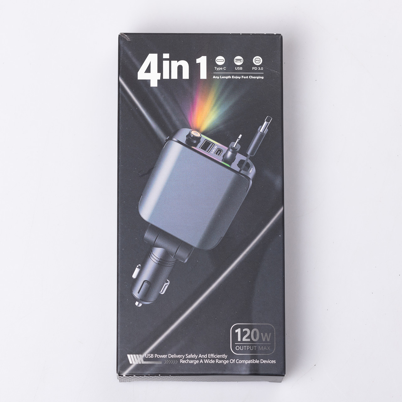 Автомобільний зарядний пристрій LED-проекція, зі швидкою зарядкою та висувним кабелем Type-C