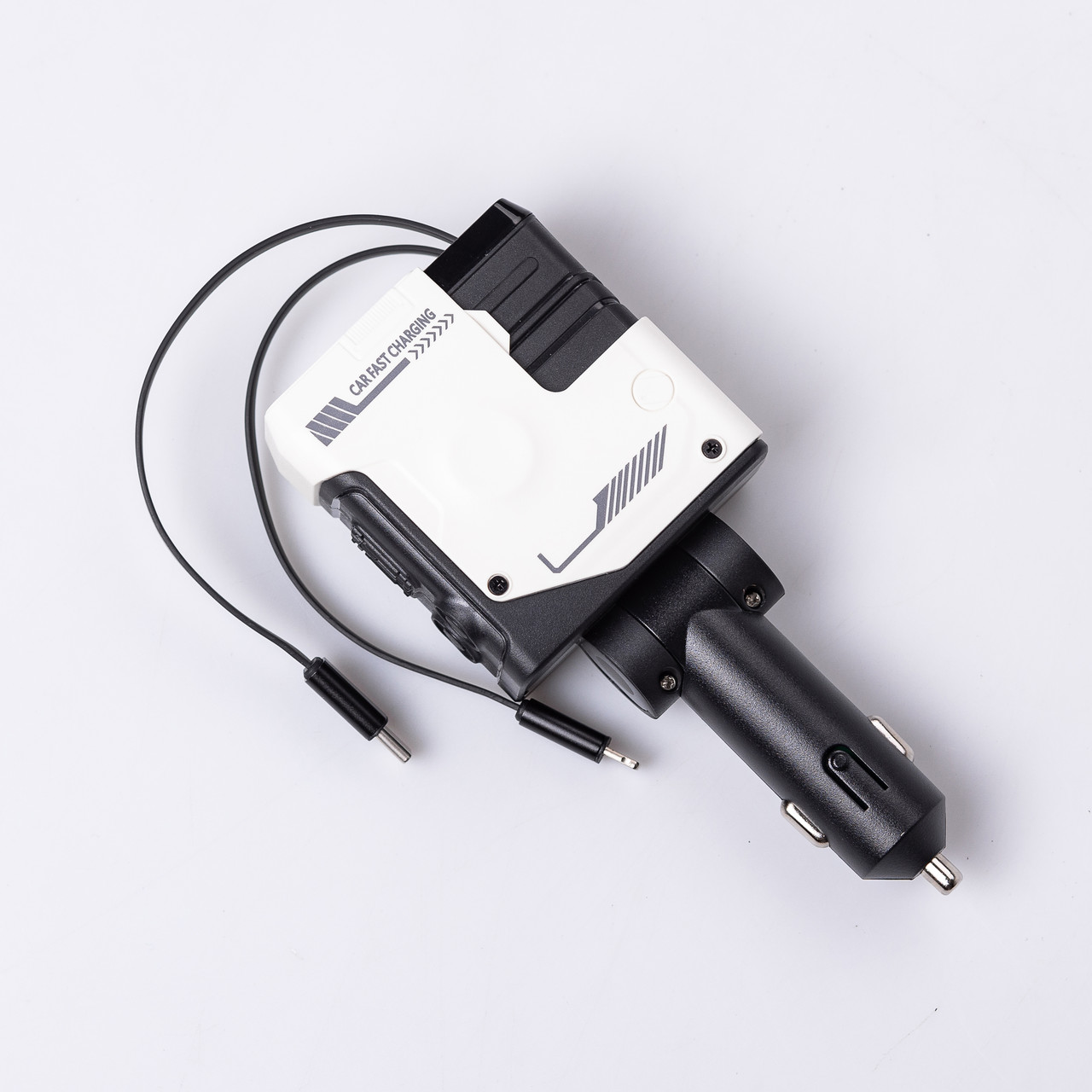 Автомобільний зарядний пристрій MECHA з висувними кабелями та портами USB/Type-C Білий