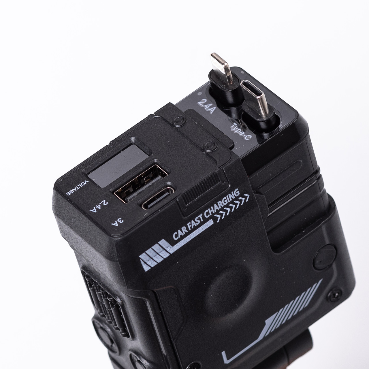 Автомобільний зарядний пристрій MECHA з висувними кабелями та портами USB/Type-C Чорний