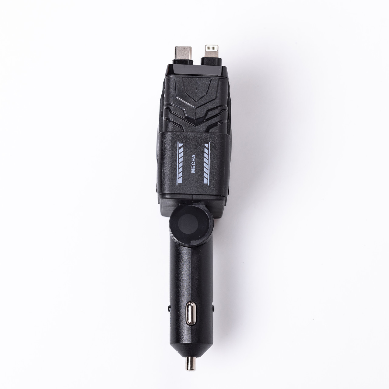 Автомобільний зарядний пристрій MECHA з висувними кабелями та портами USB/Type-C Чорний