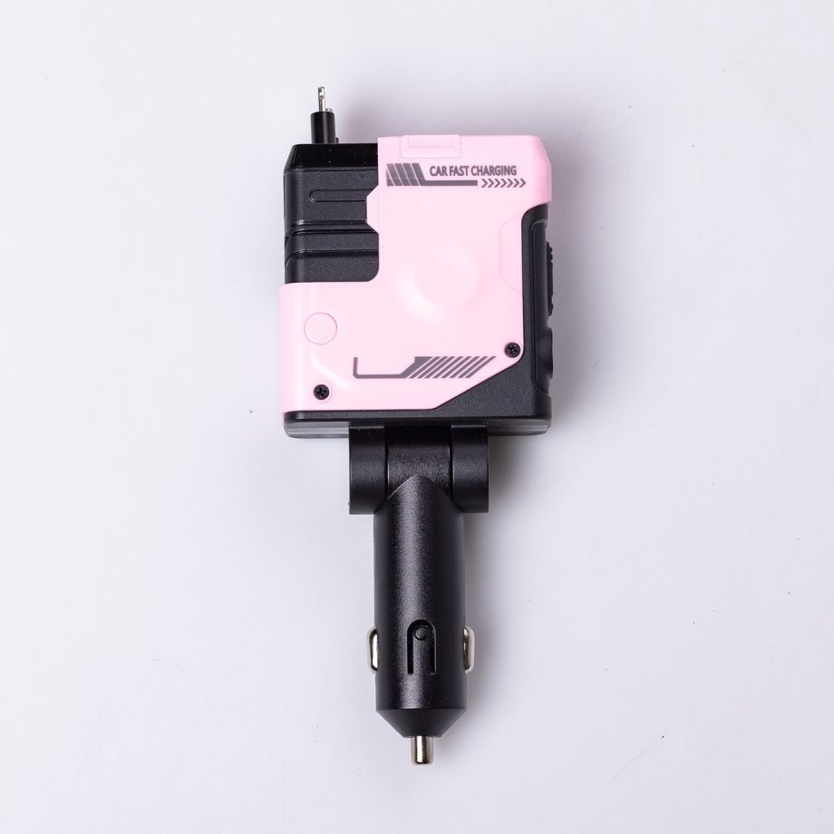 Автомобільний зарядний пристрій MECHA з висувними кабелями та портами USB/Type-C Рожевий