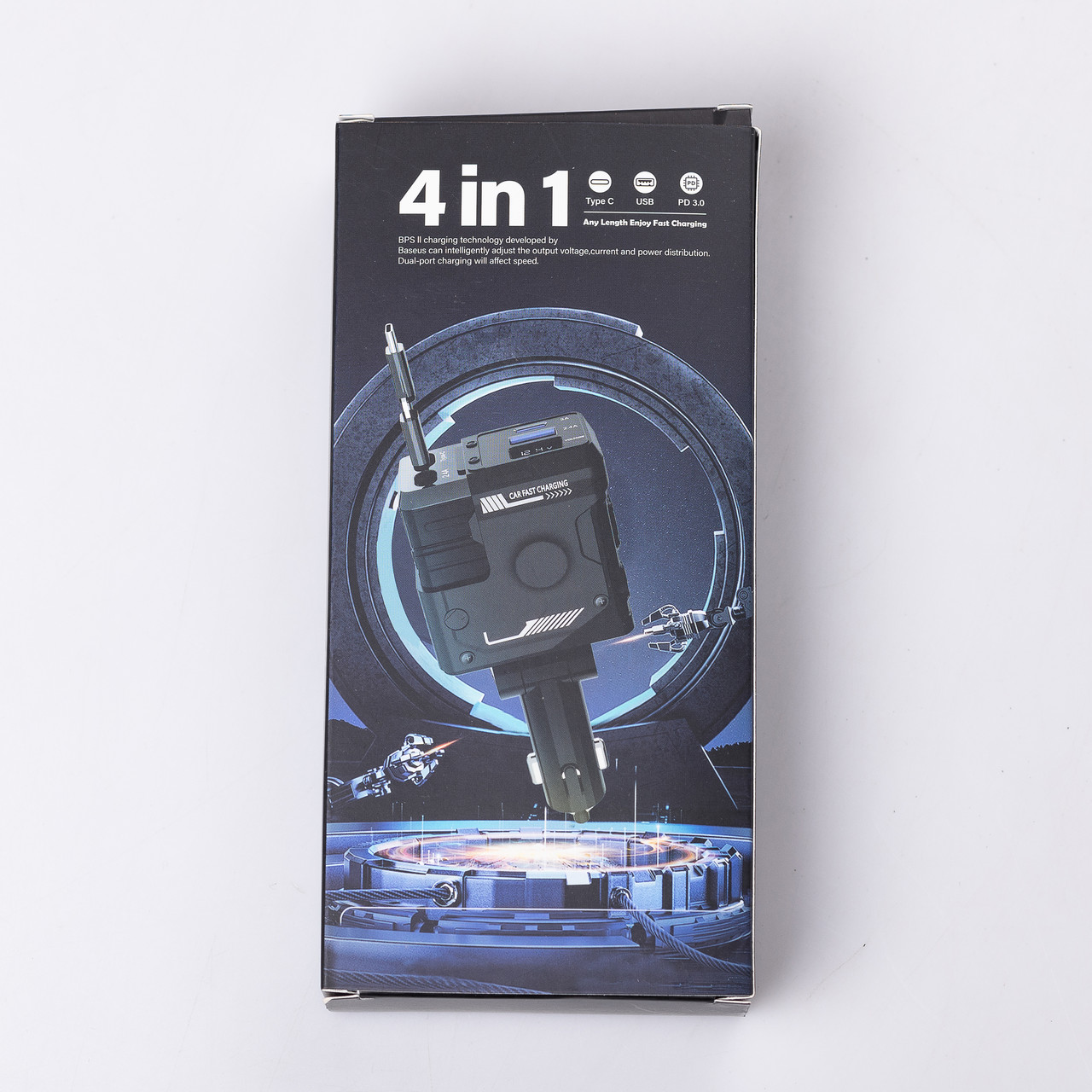 Автомобільний зарядний пристрій MECHA з висувними кабелями та портами USB/Type-C Рожевий