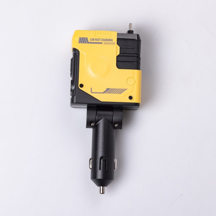 Автомобільний зарядний пристрій MECHA з висувними кабелями та портами USB/Type-C Жовтий