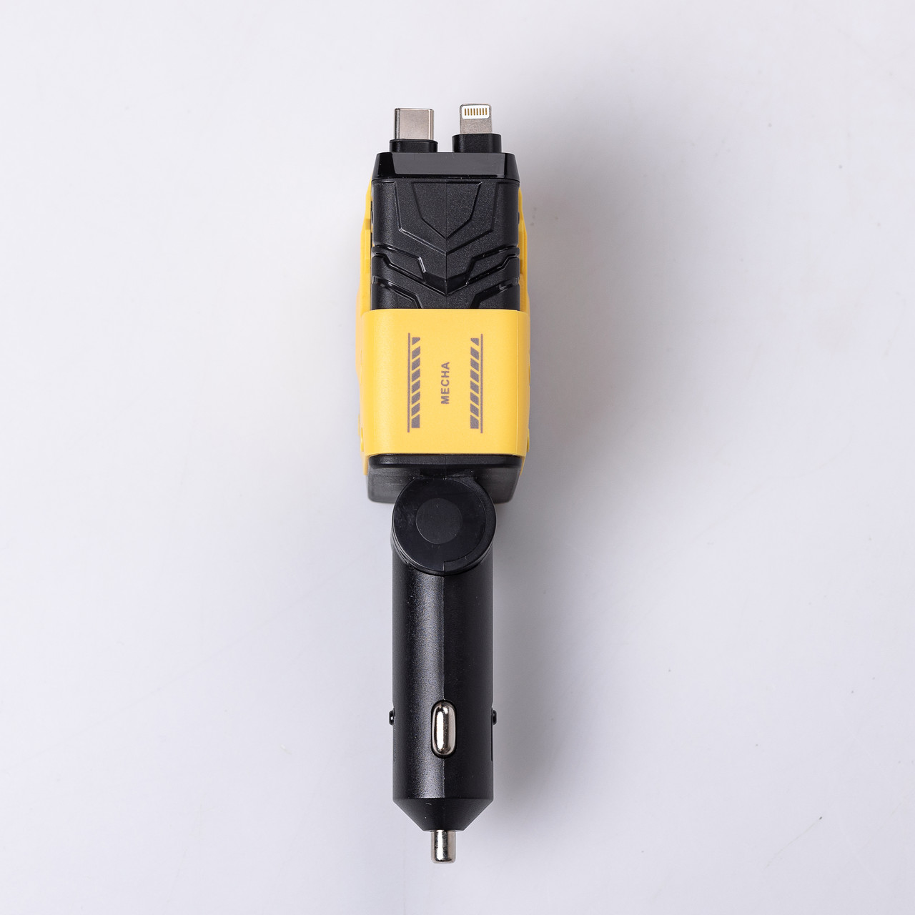 Автомобільний зарядний пристрій MECHA з висувними кабелями та портами USB/Type-C Жовтий