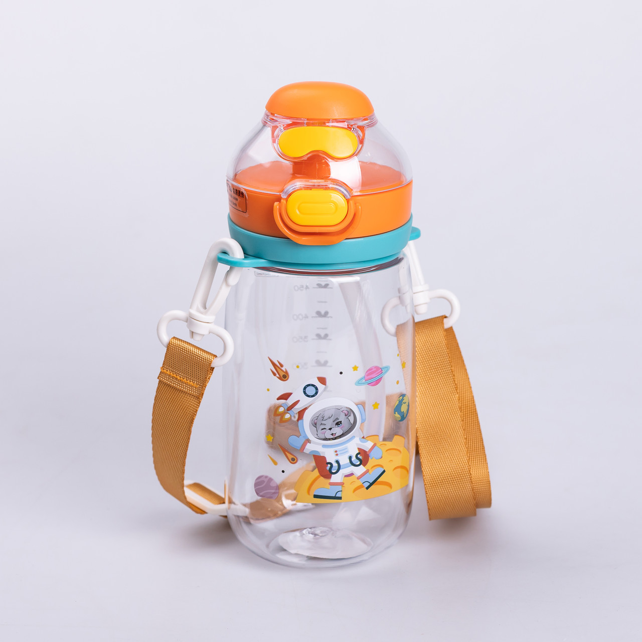 Пляшка для води дитяча 550 мл з ремінцем і трубочкою для спорту та школи 20 см Помаранчева