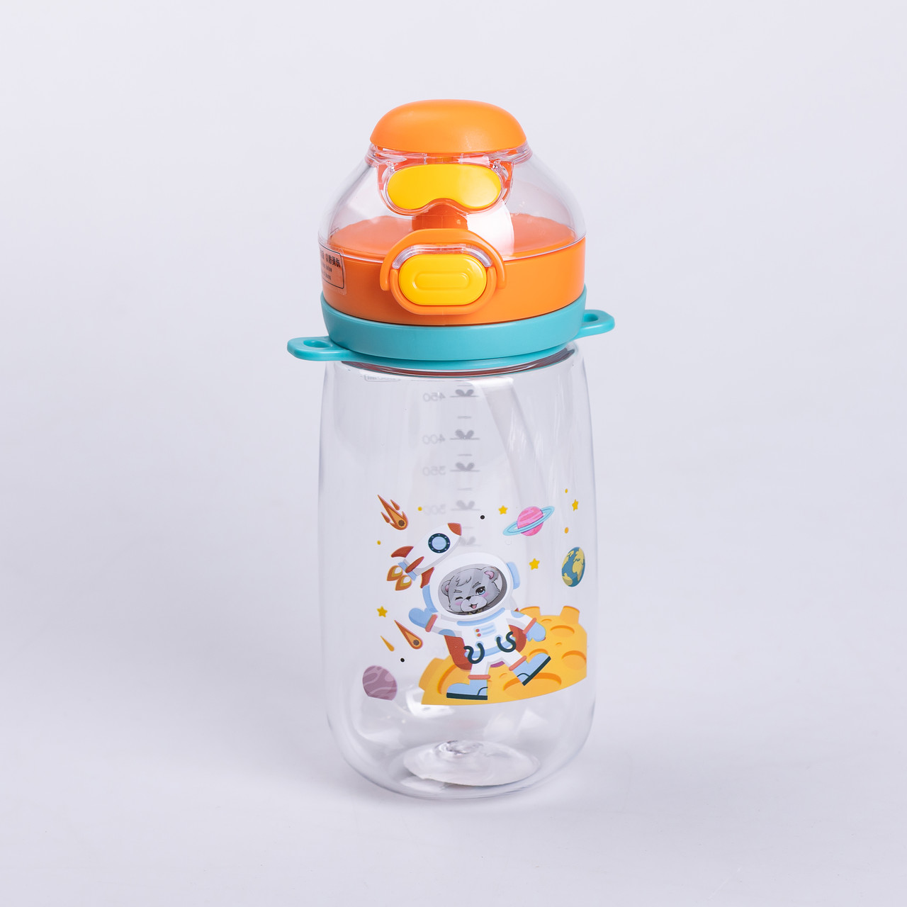 Пляшка для води дитяча 550 мл з ремінцем і трубочкою для спорту та школи 20 см Помаранчева