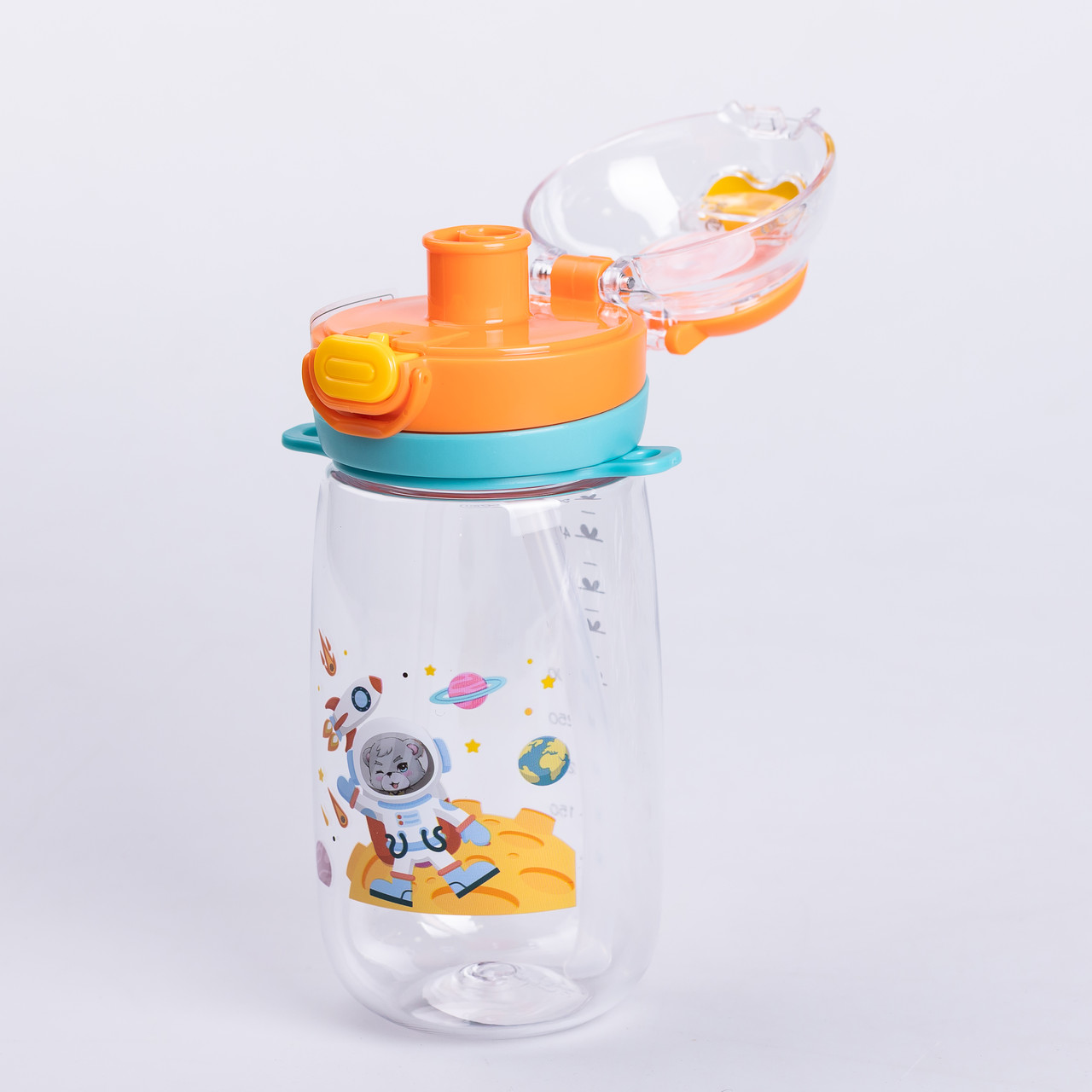 Пляшка для води дитяча 550 мл з ремінцем і трубочкою для спорту та школи 20 см Помаранчева