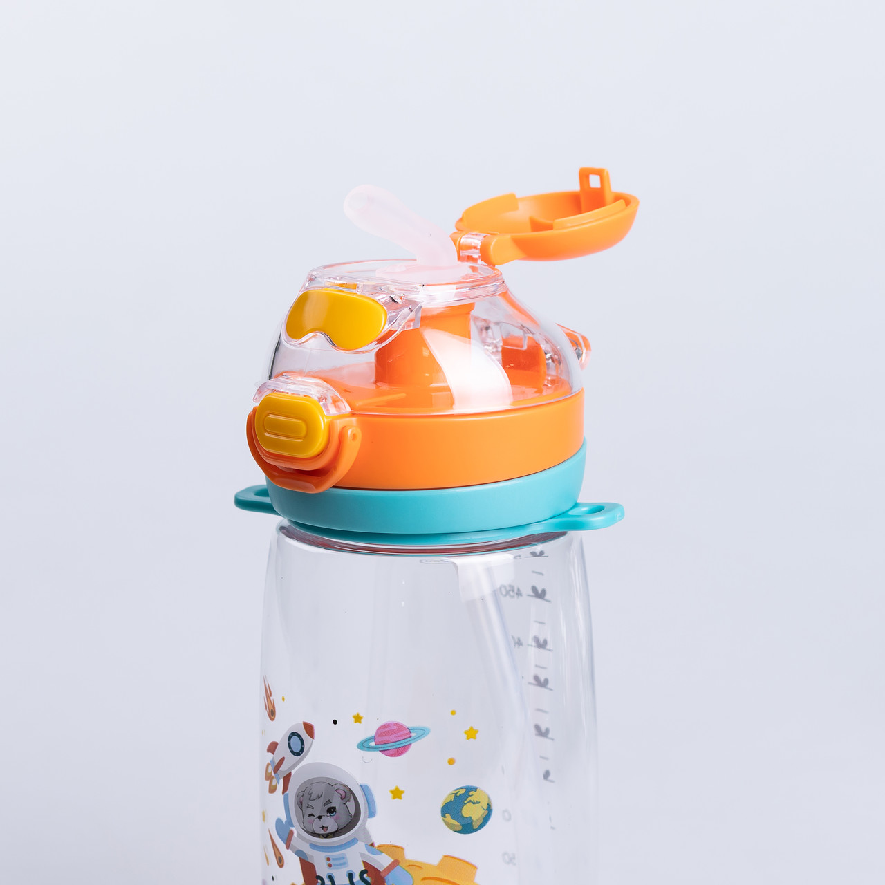 Пляшка для води дитяча 550 мл з ремінцем і трубочкою для спорту та школи 20 см Помаранчева