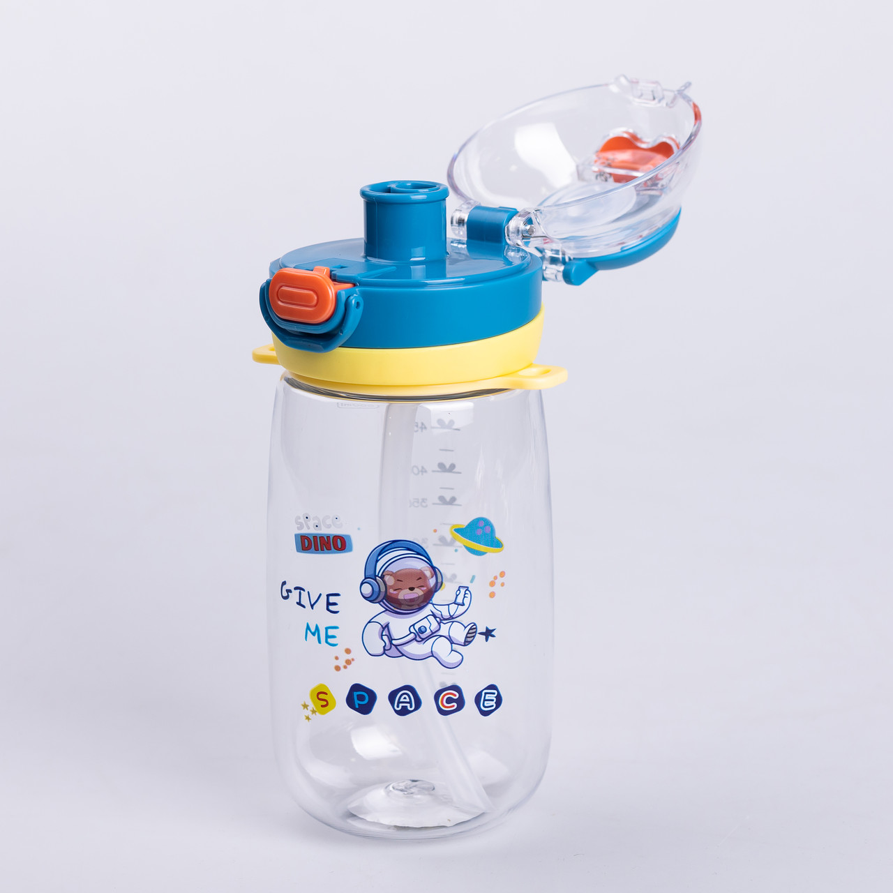 Пляшка для води дитяча 550 мл з ремінцем і трубочкою для спорту та школи 20 см Синя