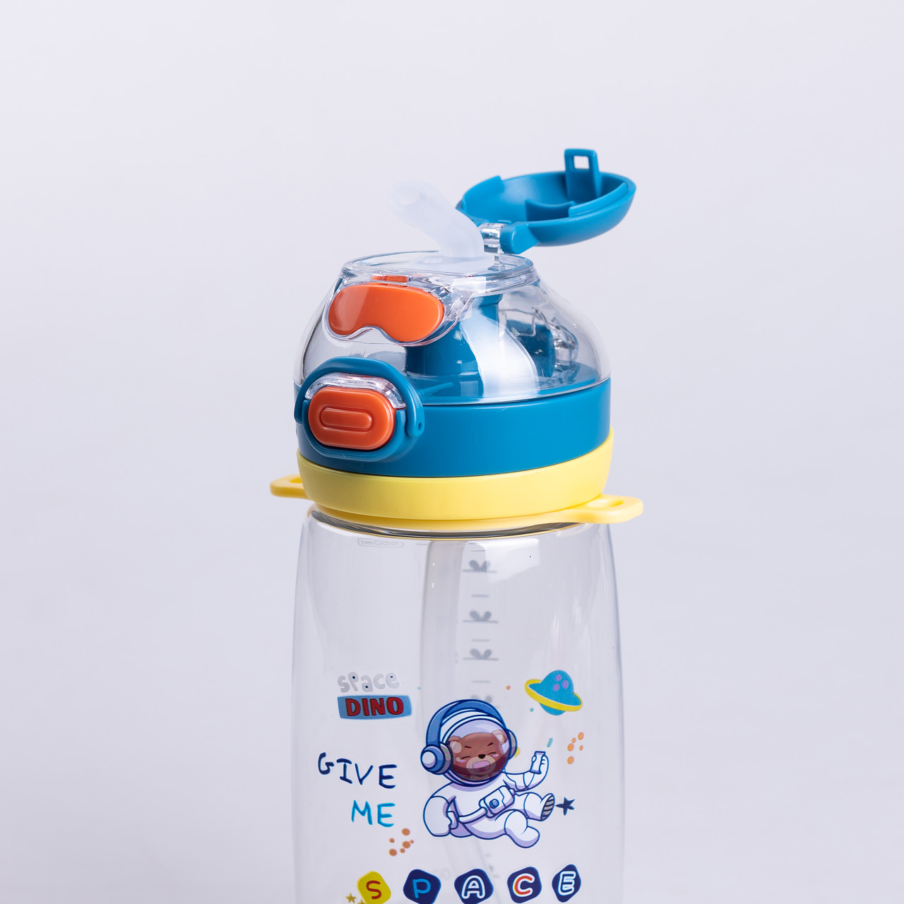 Пляшка для води дитяча 550 мл з ремінцем і трубочкою для спорту та школи 20 см Синя