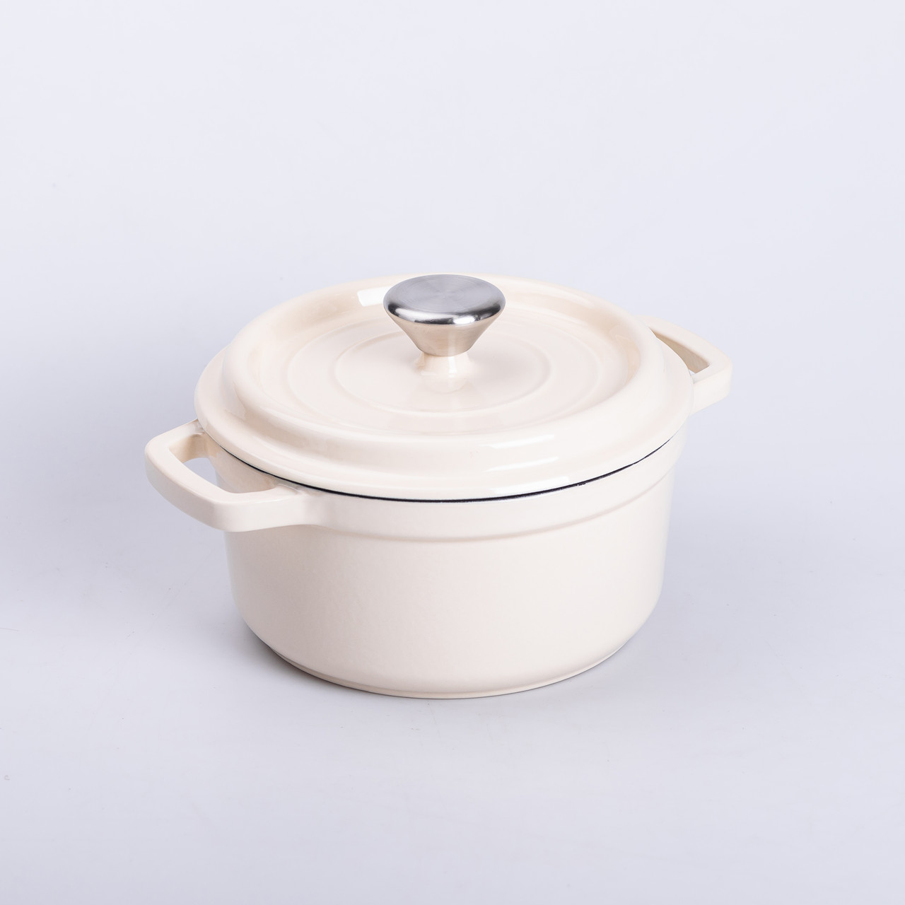 Каструля чавунна емальована 2 л з кришкою Ø20 см Бежева