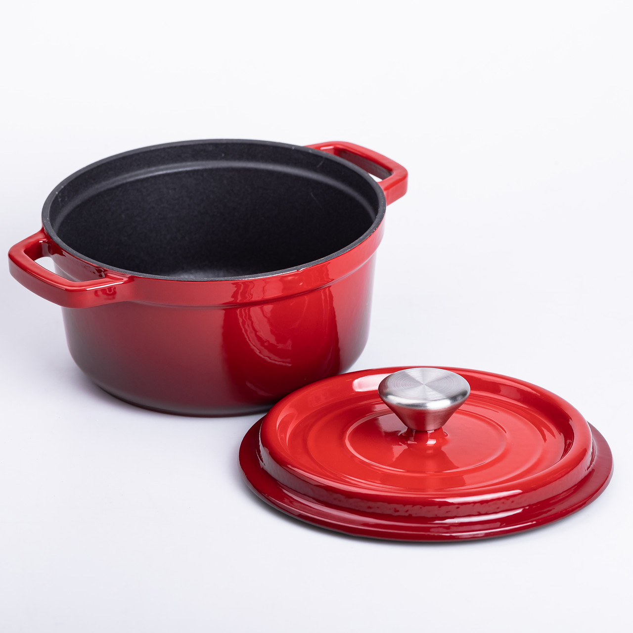 Каструля чавунна емальована 2 л з кришкою Ø20 см Червона