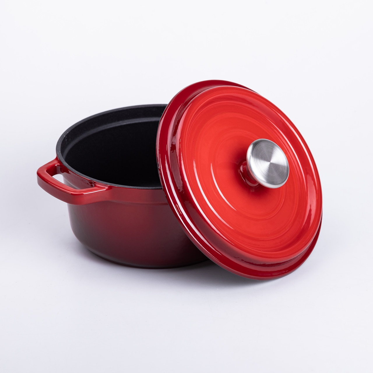 Каструля чавунна емальована 2 л з кришкою Ø20 см Червона