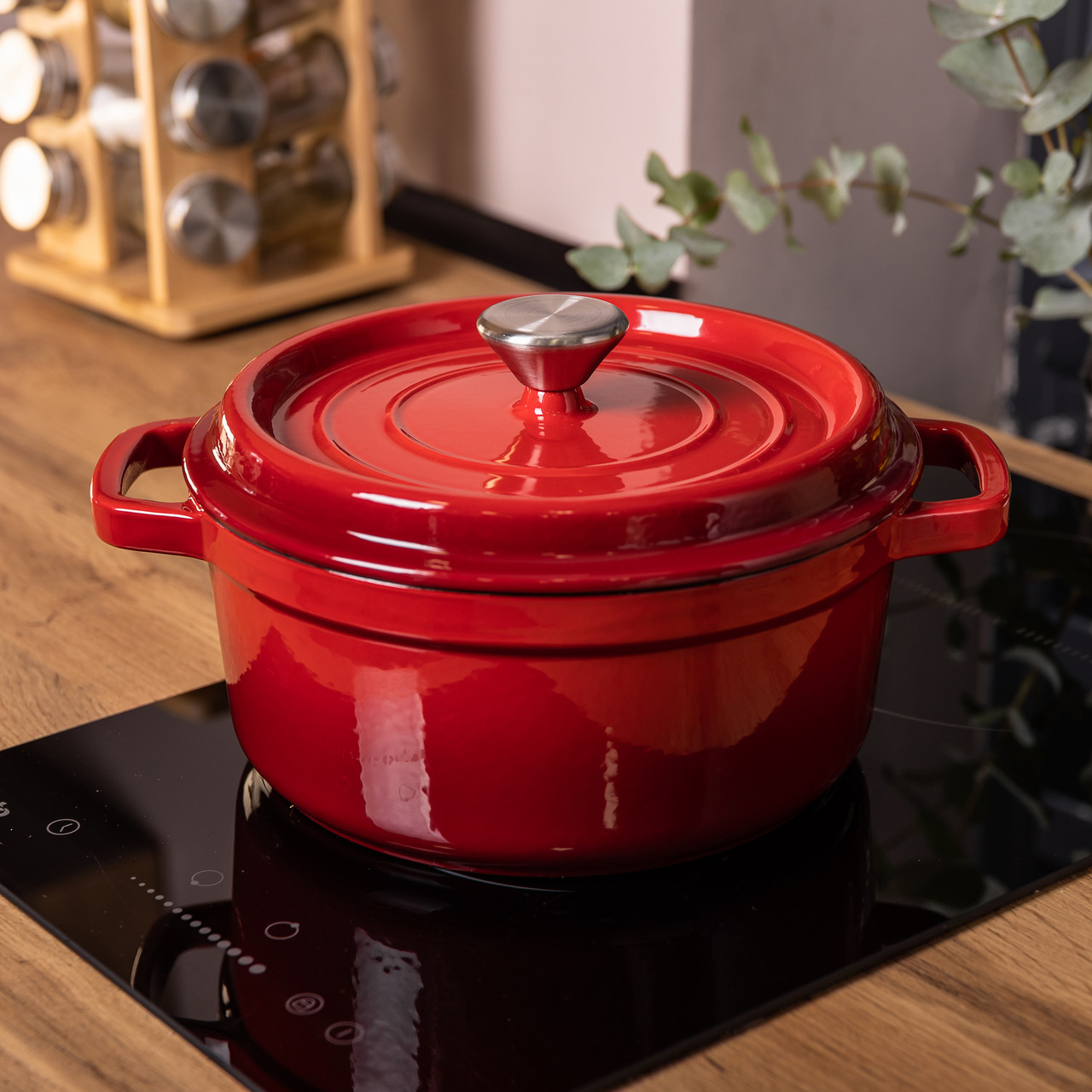 Каструля чавунна емальована 2 л з кришкою Ø20 см Червона