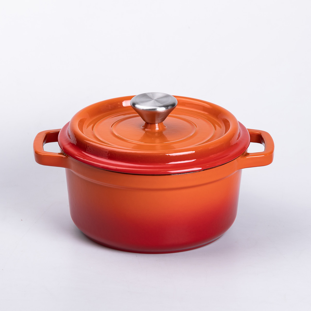 Каструля чавунна емальована 2 л з кришкою Ø20 см Помаранчева