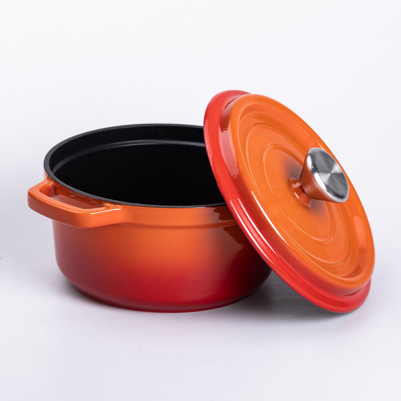 Каструля чавунна емальована 2 л з кришкою Ø20 см Помаранчева