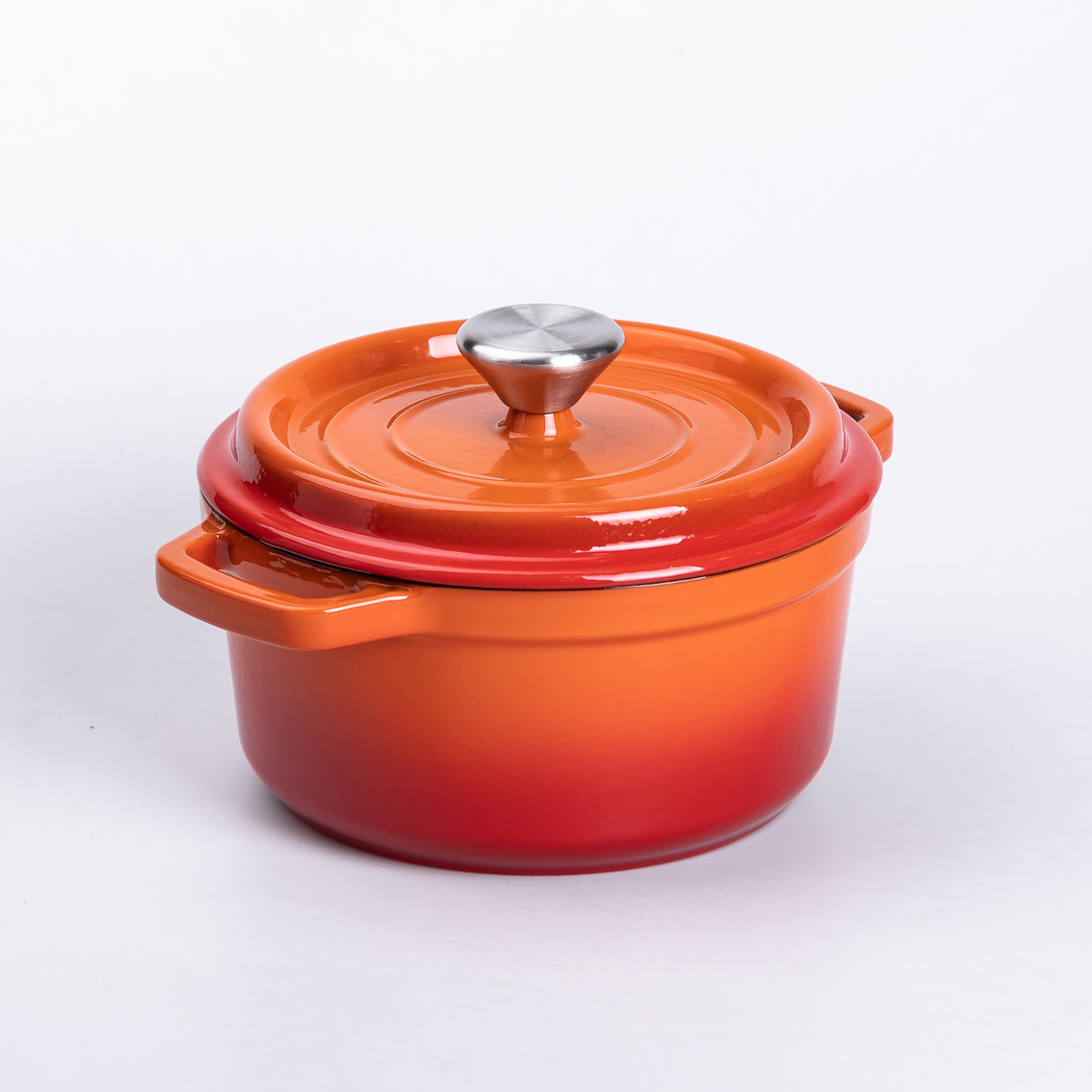 Каструля чавунна емальована 2 л з кришкою Ø20 см Помаранчева