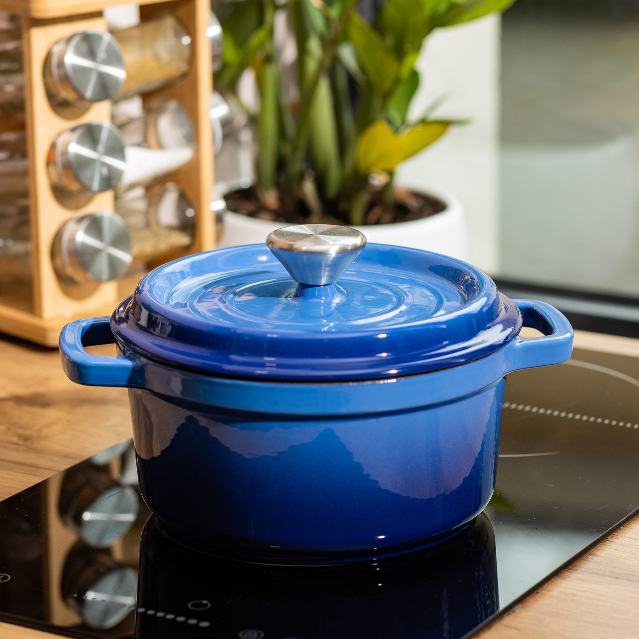 Каструля чавунна емальована 2 л з кришкою Ø20 см Синя