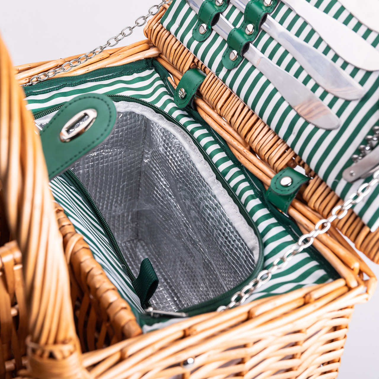 Кошик плетений для пікніка з посудом на 4 персони 48х33х43 см набір посуду туристичний для кемпінгу