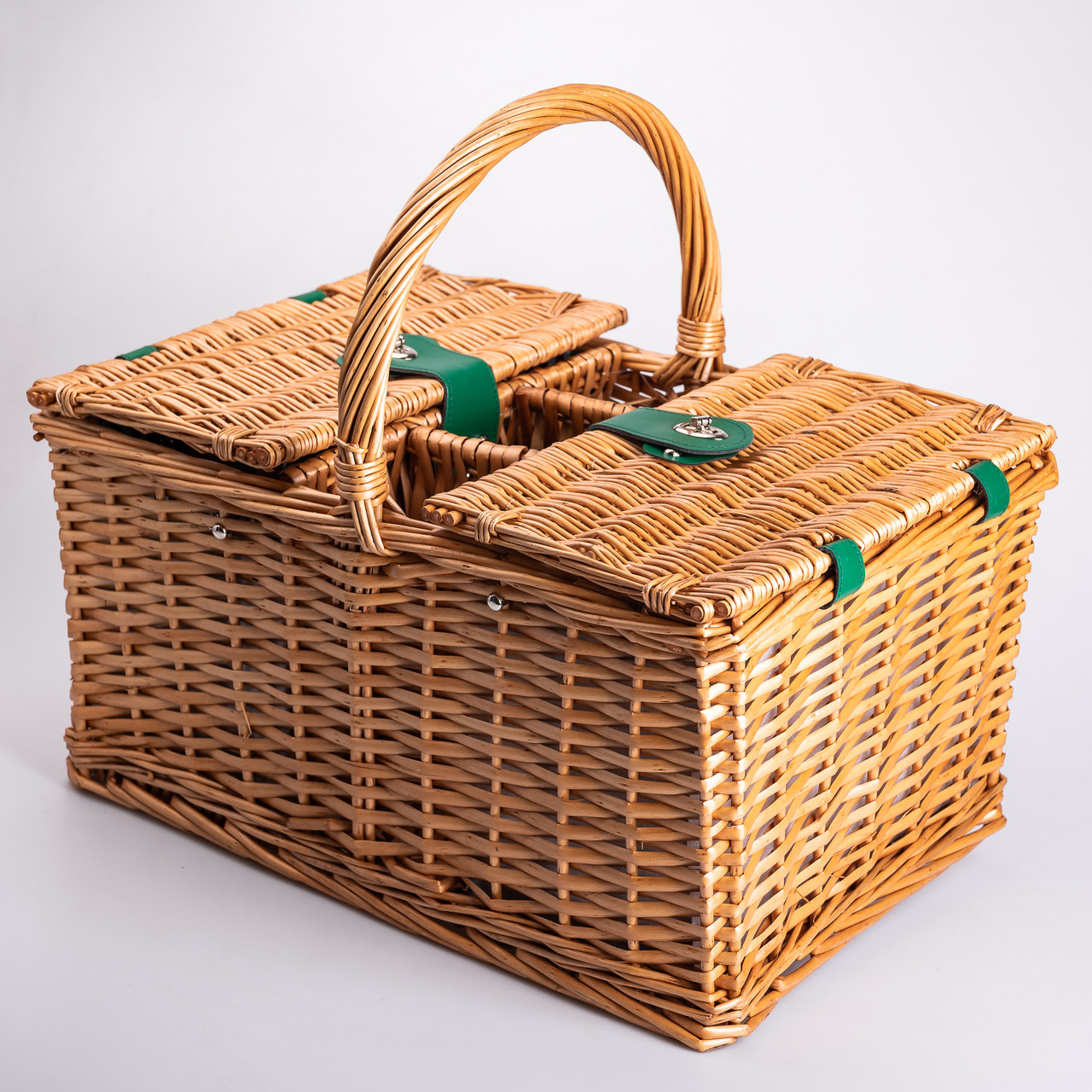 Кошик плетений для пікніка з посудом на 4 персони 48х33х43 см набір посуду туристичний для кемпінгу