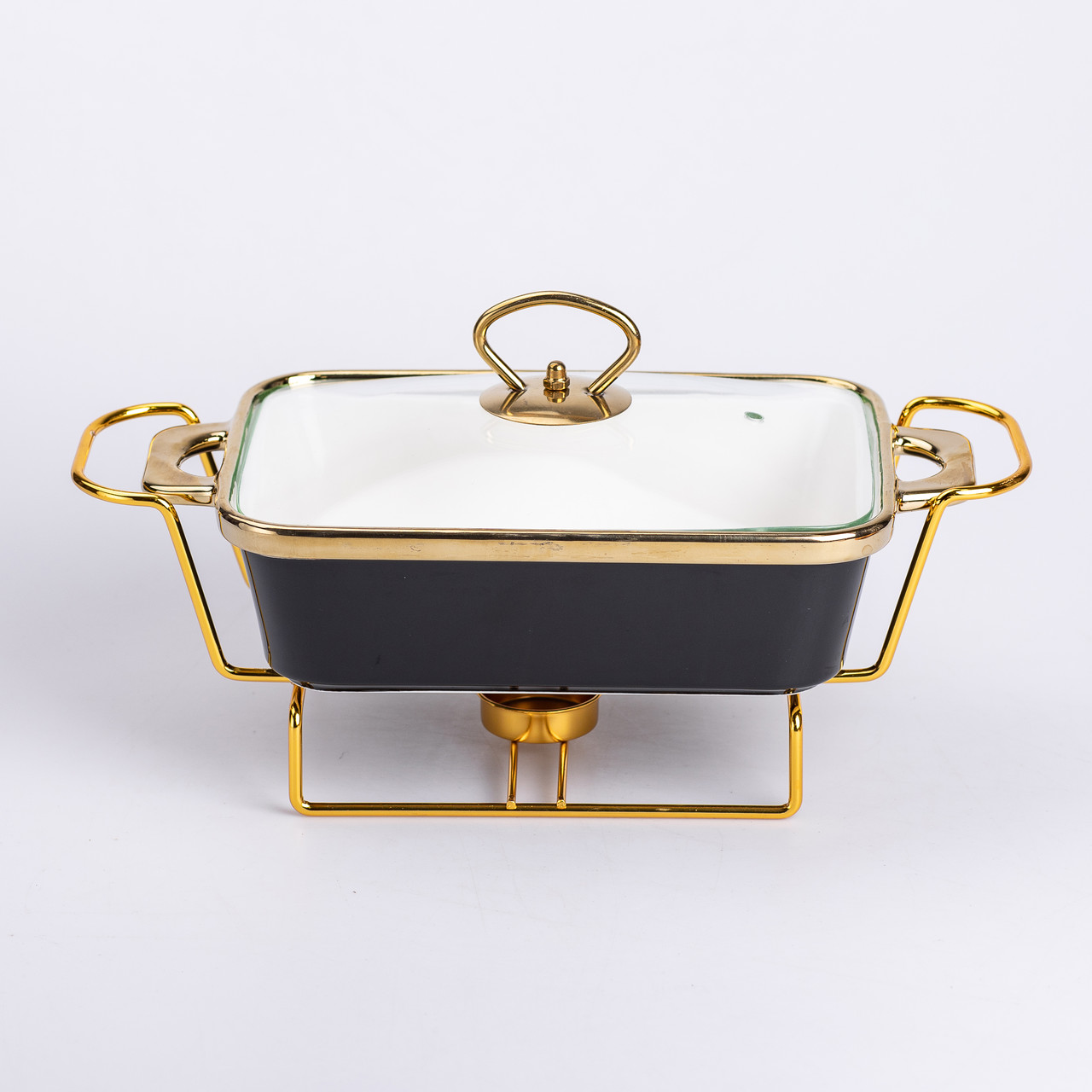 Марміт керамічний із скляною кришкою 31х16х15.5 см на металевій підставці 1 л Чорний