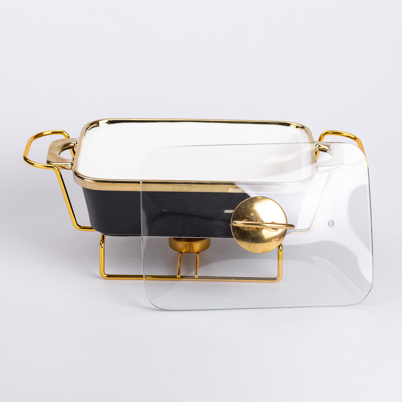 Марміт керамічний із скляною кришкою 31х16х15.5 см на металевій підставці 1 л Чорний