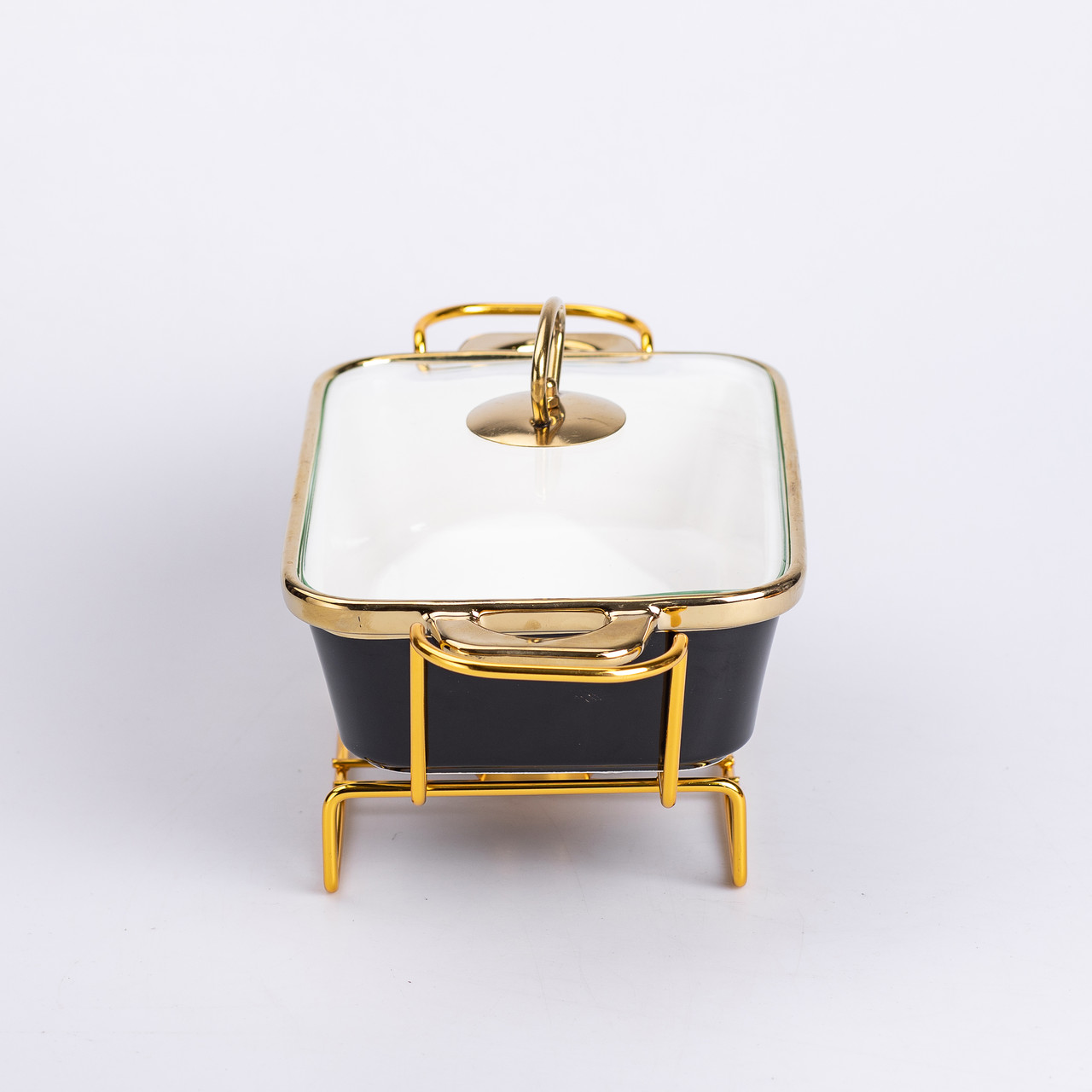 Марміт керамічний із скляною кришкою 31х16х15.5 см на металевій підставці 1 л Чорний