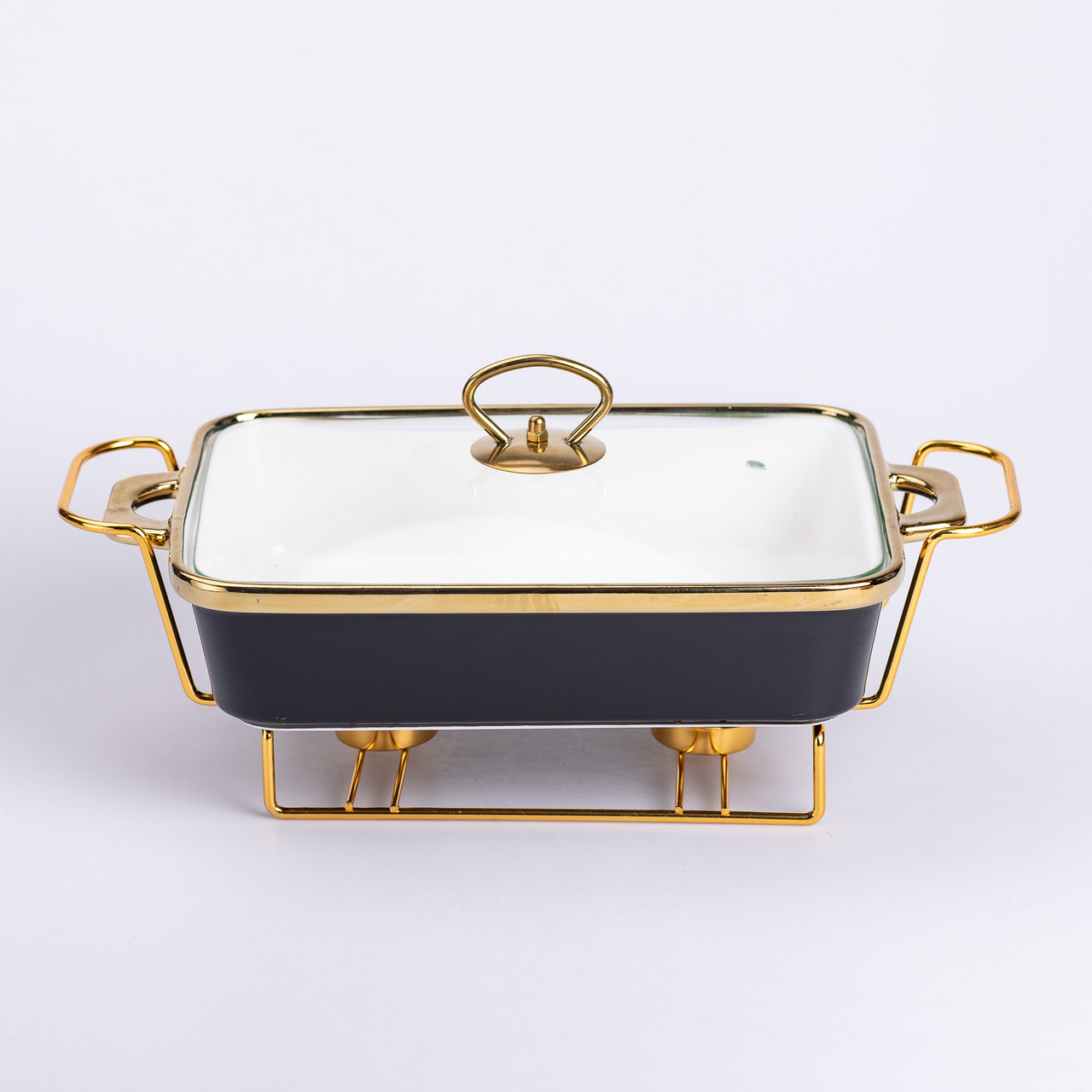 Марміт керамічний із скляною кришкою 35.5х19х15.5 см на металевій підставці 1,5 л