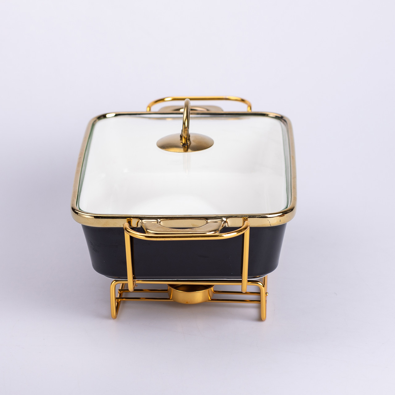 Марміт керамічний із скляною кришкою 35.5х19х15.5 см на металевій підставці 1,5 л