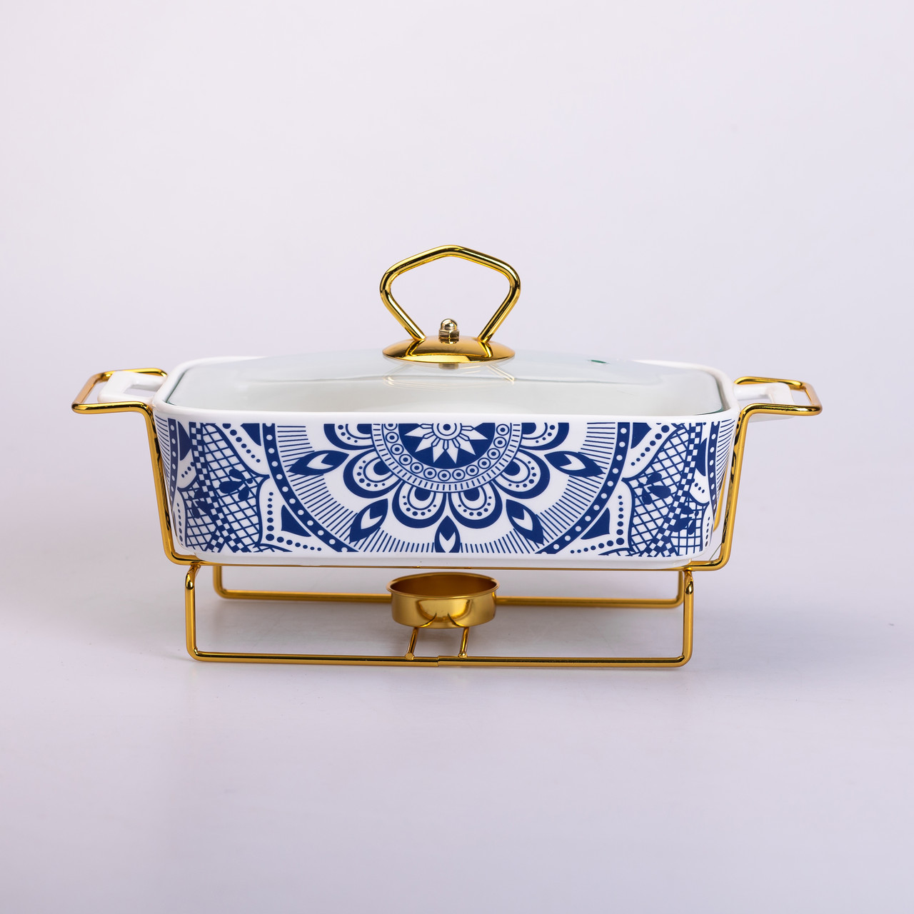 Марміт керамічний із скляною кришкою 38х18.5х15.5 см на металевій підставці 1 л