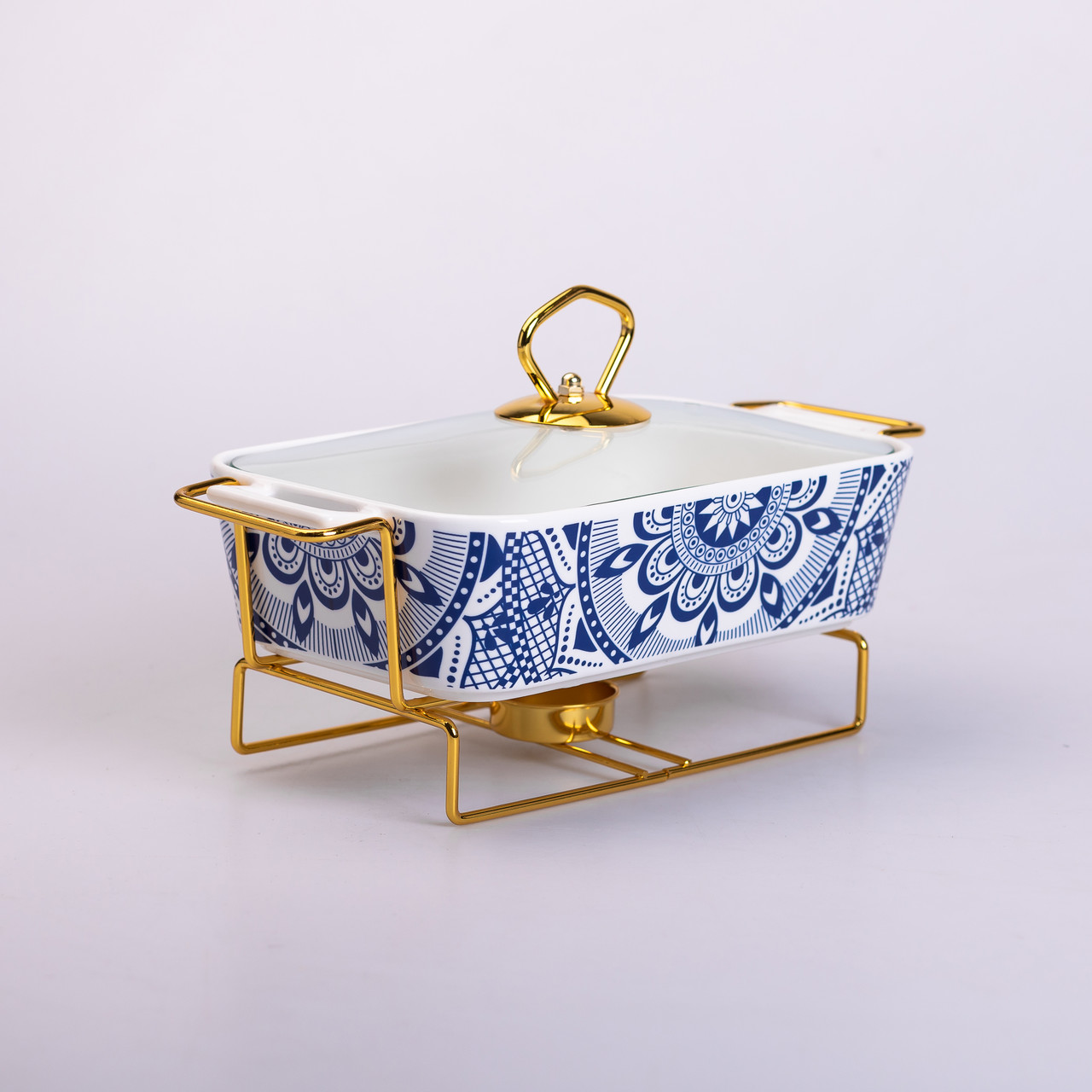 Марміт керамічний із скляною кришкою 38х18.5х15.5 см на металевій підставці 1 л