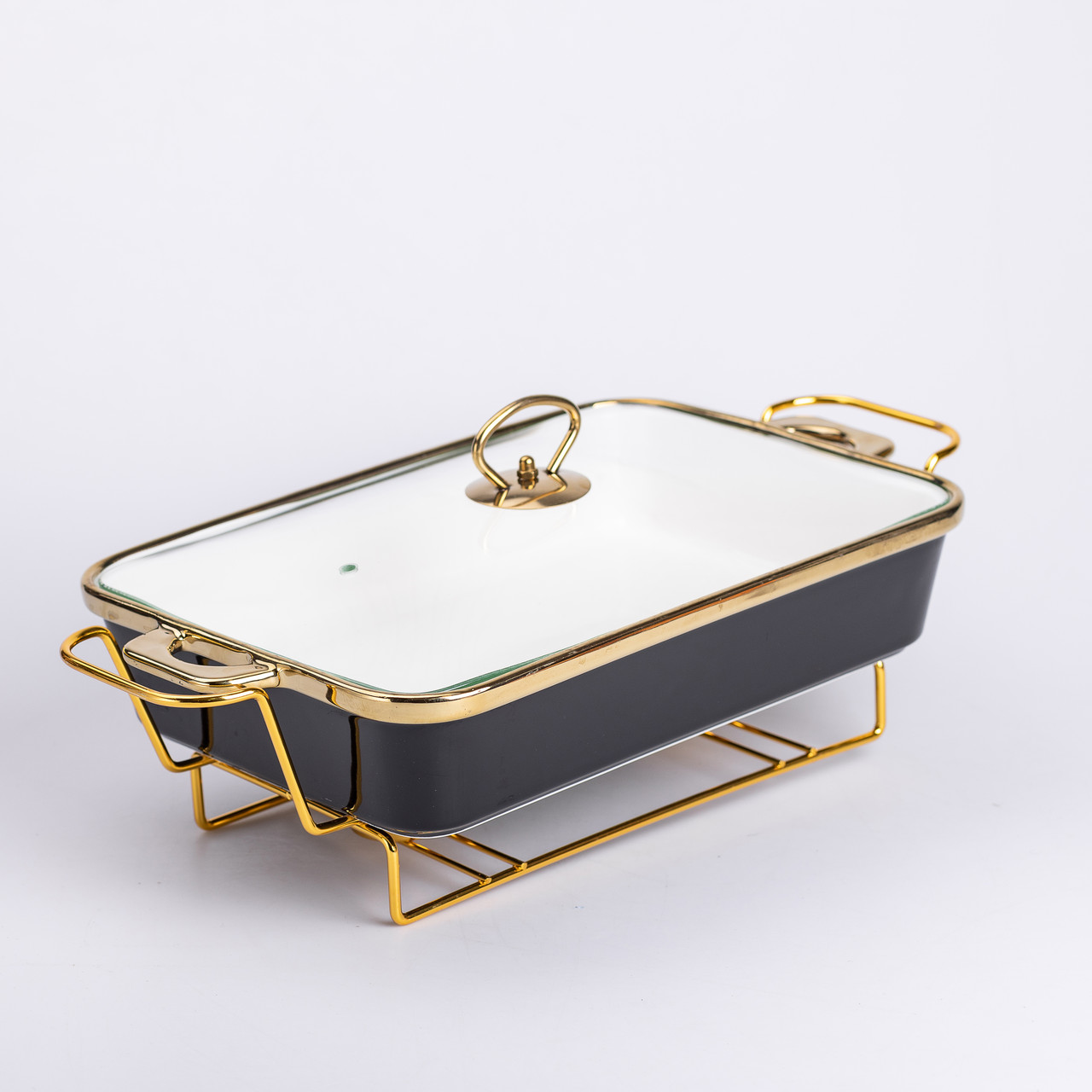 Марміт керамічний із скляною кришкою 40х22.5х15.5 см на металевій підставці 2 л Чорний